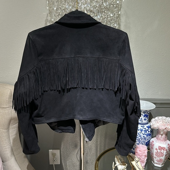 Torrid Black Micro Suede Black Fringe Jacket - Picture 3 of 3